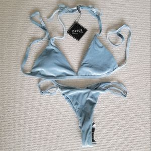 Light Blue Velvet Bikini w Thong sz M/6